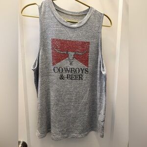 Gray Sleeveless Cowboys & Beer Tank Top Womens Large